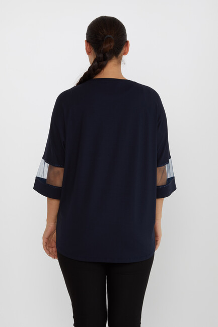 Women's Blouse Tulle Detailed Stone Navy Blue - 80112 | KAZEE - Thumbnail