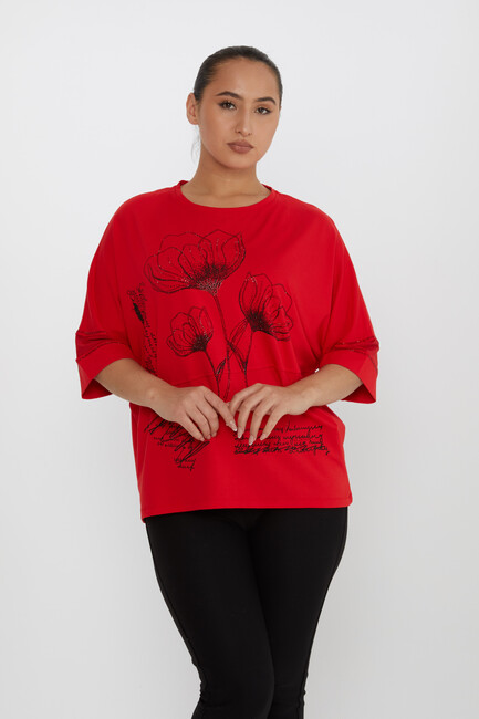 Women's Blouse Tulle Detail Stoned Red - 80112 | KAZEE - Thumbnail