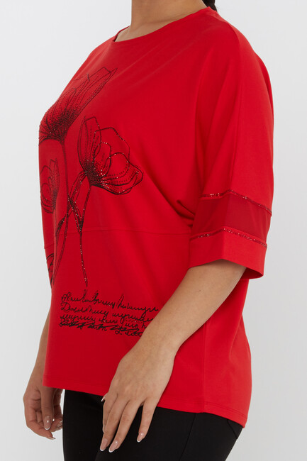 Women's Blouse Tulle Detail Stoned Red - 80112 | KAZEE - Thumbnail