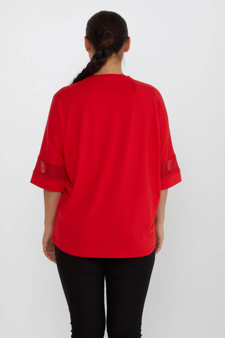 Women's Blouse Tulle Detail Stoned Red - 80112 | KAZEE