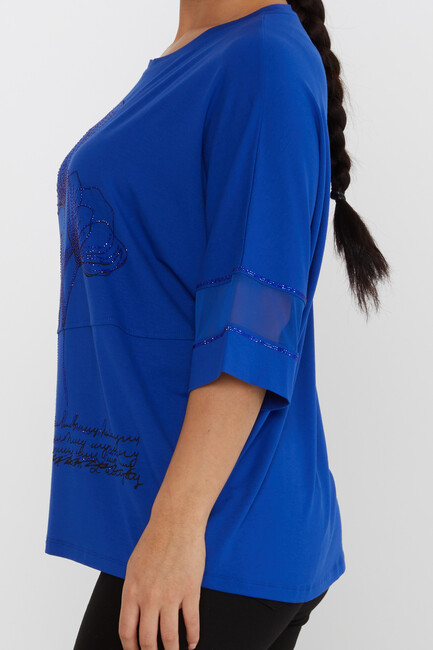 Women's Blouse Tulle Detail Stoned Saks - 80112 | KAZEE - Thumbnail