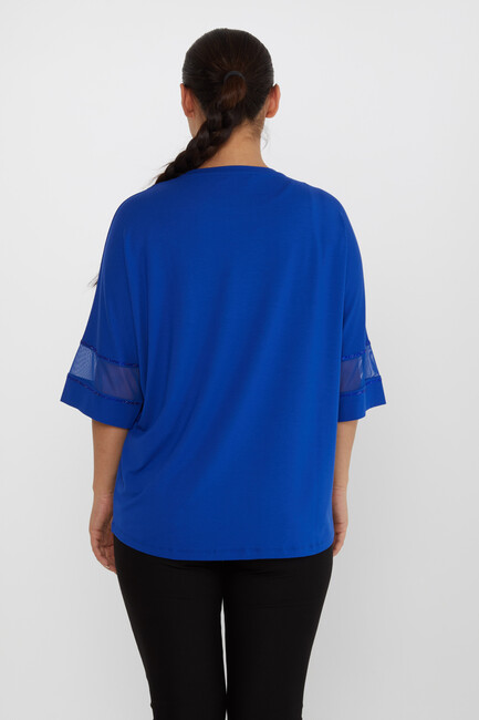 Women's Blouse Tulle Detail Stoned Saks - 80112 | KAZEE - Thumbnail