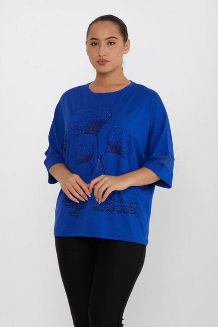 Women's Blouse Tulle Detail Stoned Saks - 80112 | KAZEE - Thumbnail