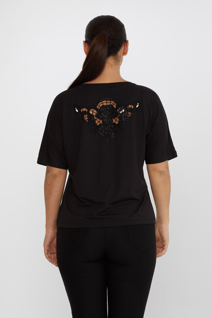 Women's Blouse V-Neck Embroidered Stone Black - 79092 | KAZEE - Thumbnail