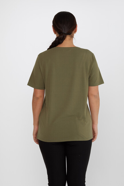 Women's Blouse V-Neck Cat Pattern Stone Khaki - 80103 | KAZEE - Thumbnail