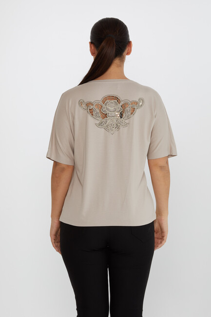 Women's Blouse V-Neck Embroidered Stone Mink - 79092 | KAZEE - Thumbnail