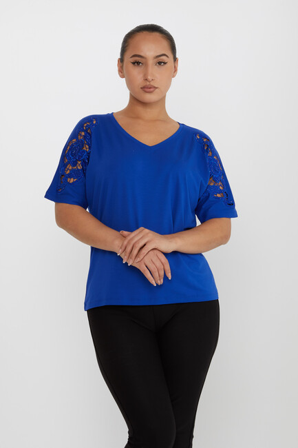 Women's Blouse V Neck Stone Embroidered Saks - 79092 | KAZEE - Thumbnail