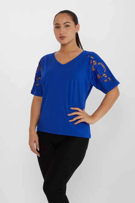 Women's Blouse V Neck Stone Embroidered Saks - 79092 | KAZEE - Thumbnail