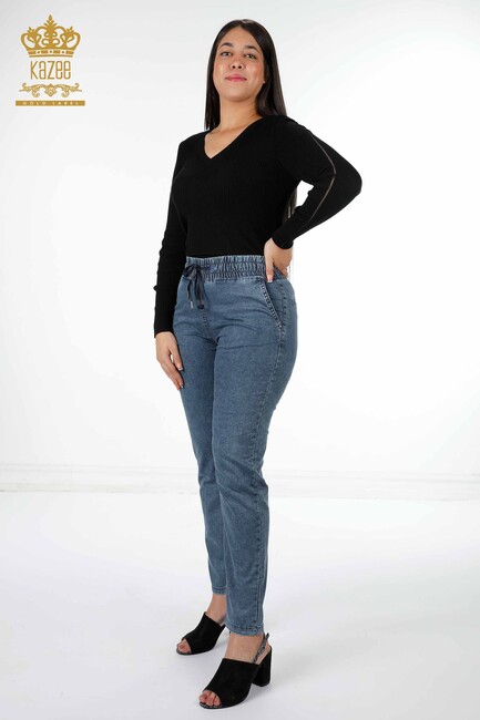 Women's Jeans With Tie Tie Navy Blue - 3540 | KAZEE - Thumbnail