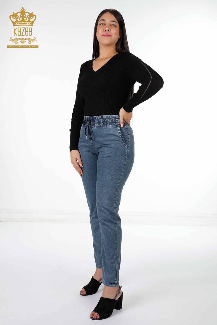 Women's Jeans With Tie Tie Navy Blue - 3540 | KAZEE