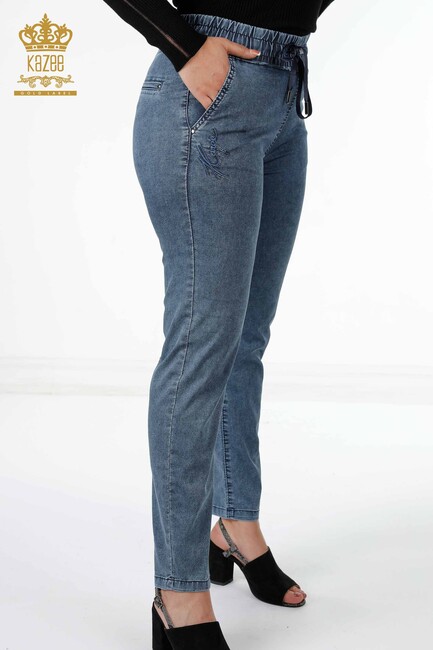 Women's Jeans With Tie Tie Navy Blue - 3540 | KAZEE - Thumbnail