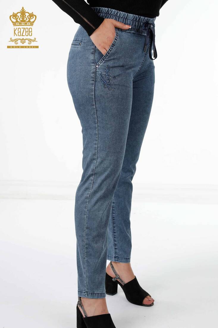 Women's Jeans With Tie Tie Navy Blue - 3540 | KAZEE