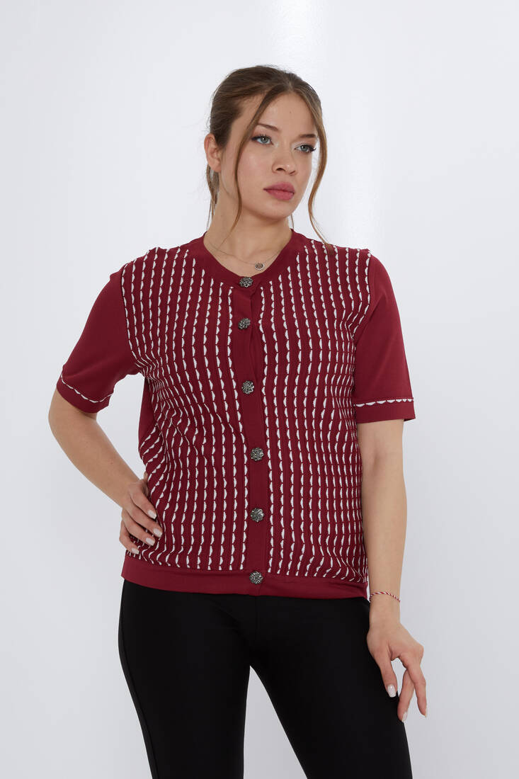 Women's Knitted Cardigan Button Detailed Claret Red-Bone - 31800 | KAZEE