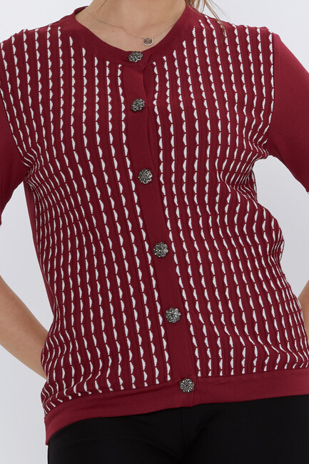 Women's Knitted Cardigan Button Detailed Claret Red-Bone - 31800 | KAZEE - Thumbnail