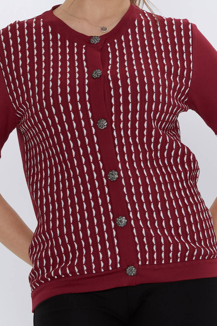 Women's Knitted Cardigan Button Detailed Claret Red-Bone - 31800 | KAZEE