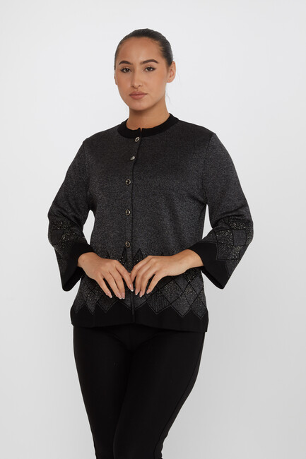 Women's Knitted Cardigan Buttoned Black - 30048 | KAZEE - Thumbnail