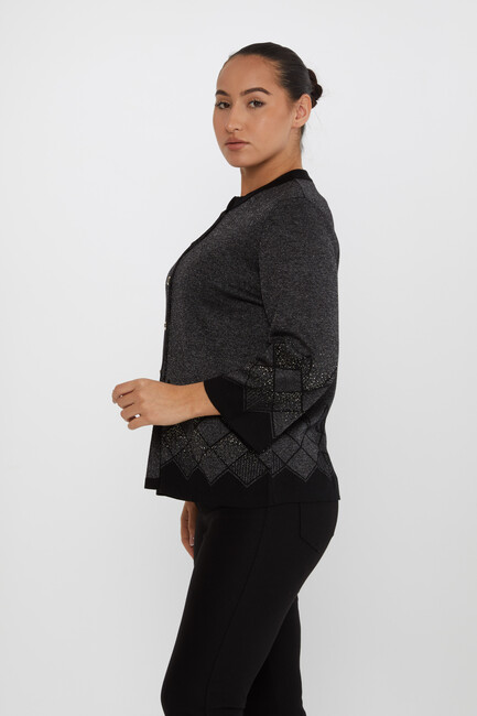 Women's Knitted Cardigan Buttoned Black - 30048 | KAZEE - Thumbnail