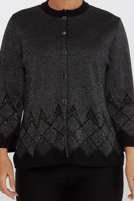 Women's Knitted Cardigan Buttoned Black - 30048 | KAZEE - Thumbnail