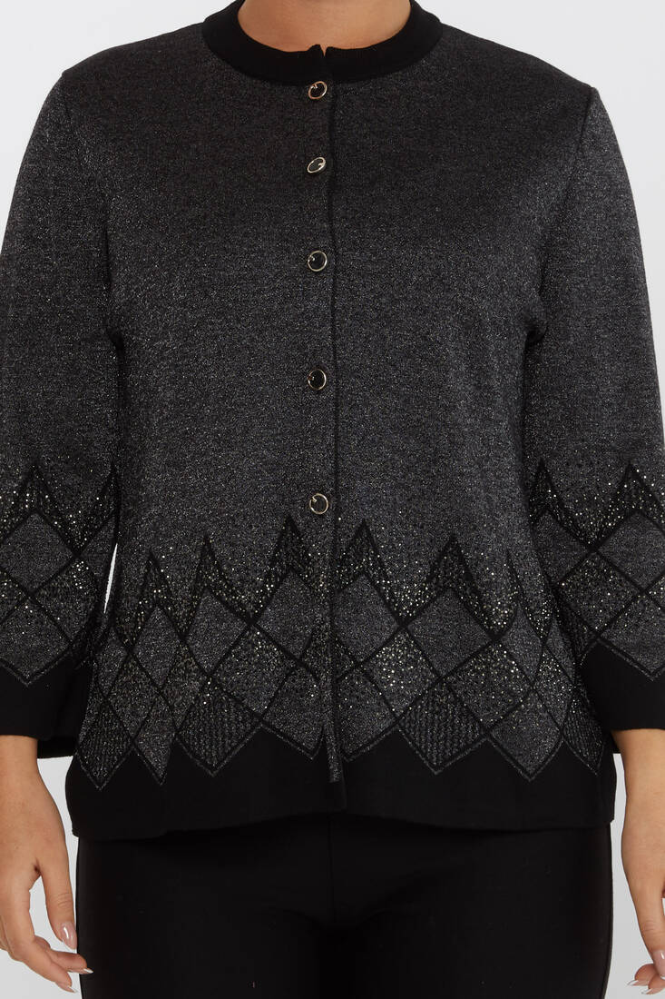 Women's Knitted Cardigan Buttoned Black - 30048 | KAZEE