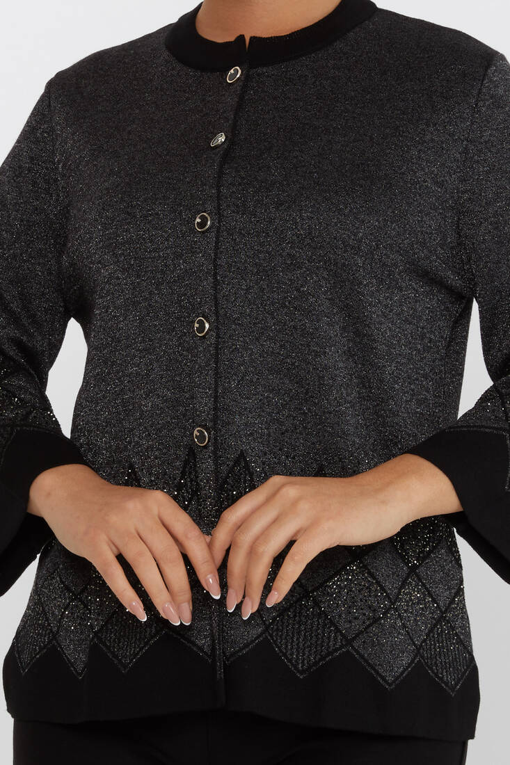 Women's Knitted Cardigan Buttoned Black - 30048 | KAZEE