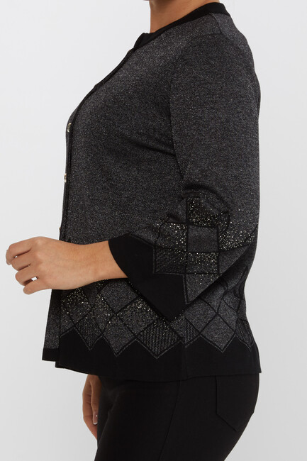 Women's Knitted Cardigan Buttoned Black - 30048 | KAZEE - Thumbnail