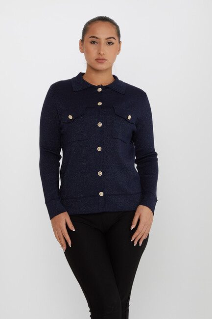 Women's Knitted Cardigan Buttoned Navy Blue - 30693 | KAZEE - Thumbnail