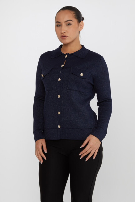 Women's Knitted Cardigan Buttoned Navy Blue - 30693 | KAZEE - Thumbnail