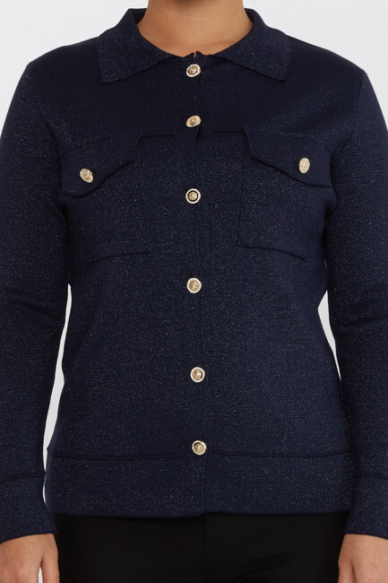 Women's Knitted Cardigan Buttoned Navy Blue - 30693 | KAZEE - Thumbnail