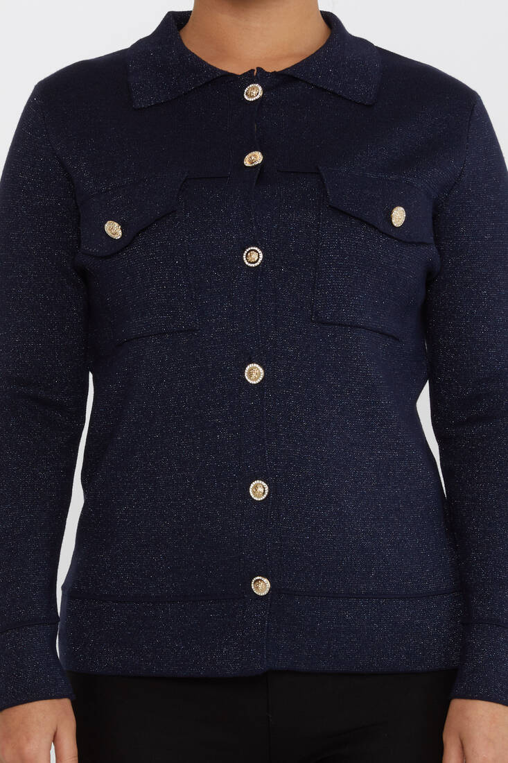 Women's Knitted Cardigan Buttoned Navy Blue - 30693 | KAZEE