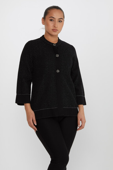 Women's Knitted Cardigan Glitter Detail Black - 30075 | KAZEE - Thumbnail