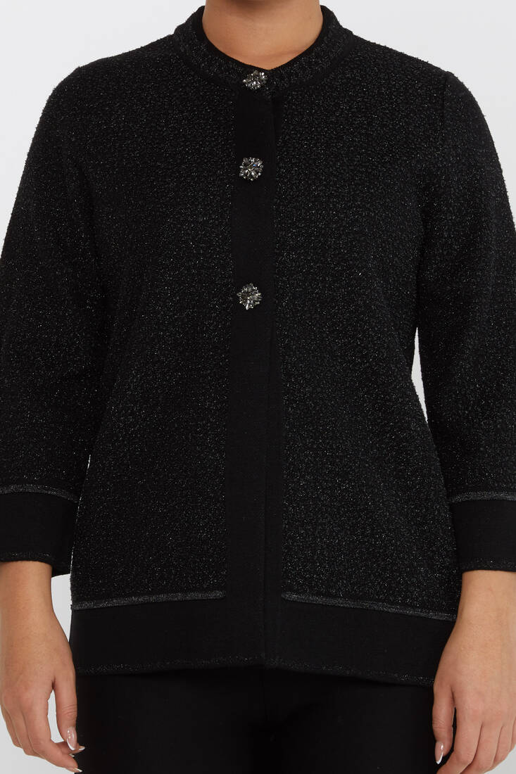 Women's Knitted Cardigan Glitter Detail Black - 30075 | KAZEE