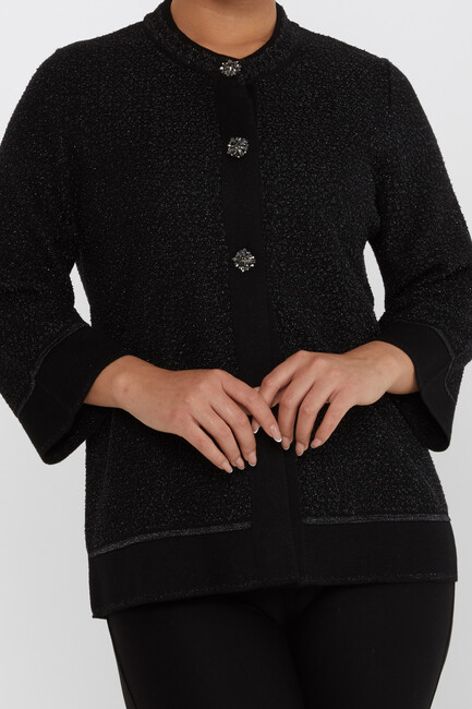 Women's Knitted Cardigan Glitter Detail Black - 30075 | KAZEE - Thumbnail