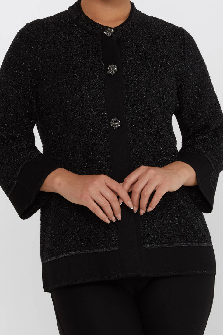 Women's Knitted Cardigan Glitter Detail Black - 30075 | KAZEE