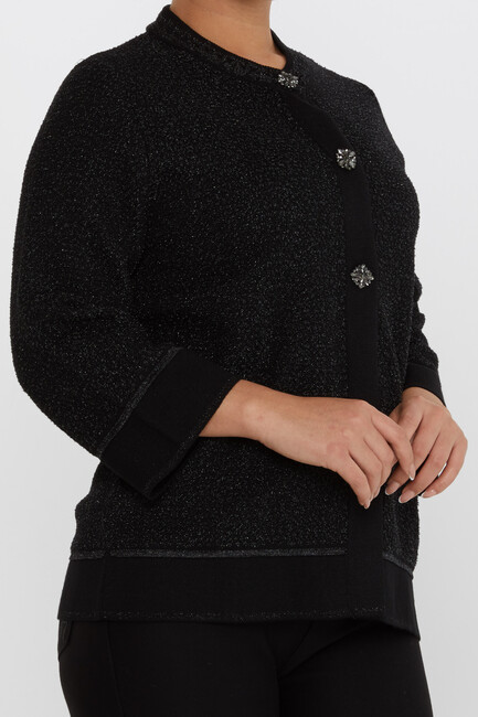 Women's Knitted Cardigan Glitter Detail Black - 30075 | KAZEE - Thumbnail