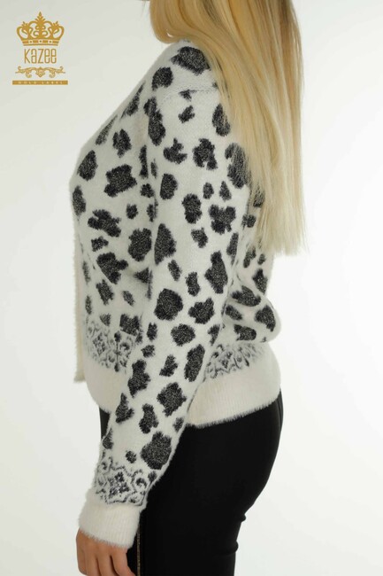 Women's Knitted Cardigan Leopard Patterned Ecru - 30666 | KAZEE - Thumbnail