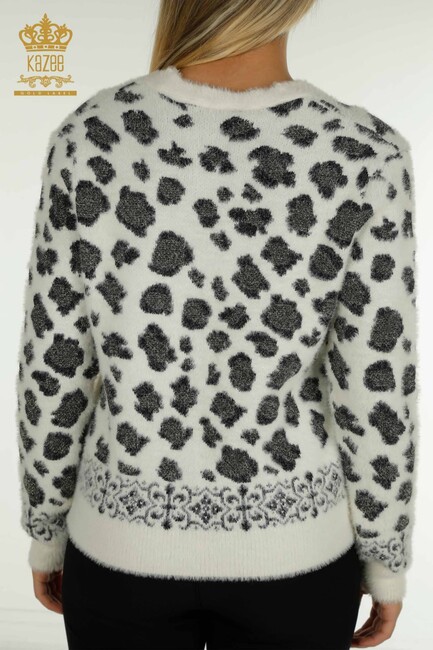 Women's Knitted Cardigan Leopard Patterned Ecru - 30666 | KAZEE - Thumbnail