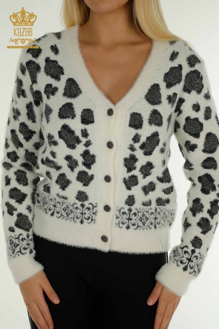 Women's Knitted Cardigan Leopard Patterned Ecru - 30666 | KAZEE - Thumbnail