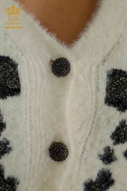 Women's Knitted Cardigan Leopard Patterned Ecru - 30666 | KAZEE - Thumbnail