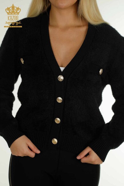 Women's Knitted Cardigan Pocket Detail Black - 30626 | KAZEE - Thumbnail