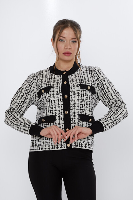 Women's Knitted Cardigan Pocket Detail Black - 31824 | KAZEE - Thumbnail