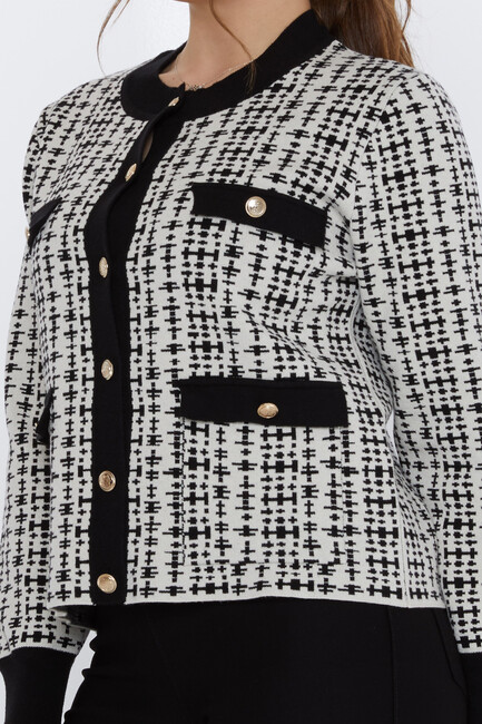 Women's Knitted Cardigan Pocket Detail Black - 31824 | KAZEE - Thumbnail