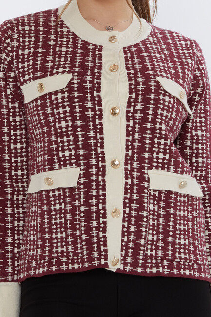 Women's Knitted Cardigan Pocket Detail Claret Red - 31824 | KAZEE - Thumbnail