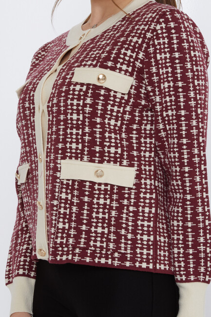 Women's Knitted Cardigan Pocket Detail Claret Red - 31824 | KAZEE - Thumbnail