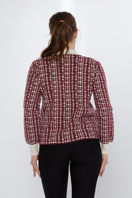 Women's Knitted Cardigan Pocket Detail Claret Red - 31824 | KAZEE - Thumbnail