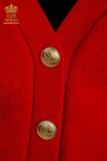 Women's Knitted Cardigan Pocket Detail Red - 30626 | KAZEE - Thumbnail