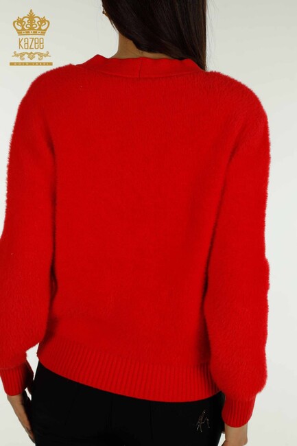 Women's Knitted Cardigan Pocket Detail Red - 30626 | KAZEE - Thumbnail