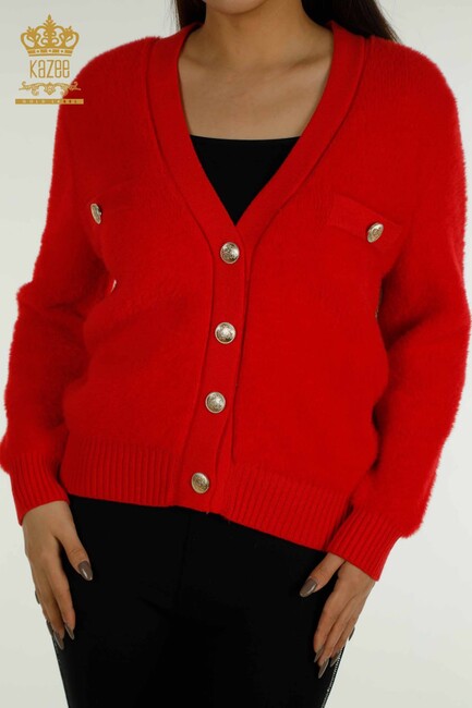 Women's Knitted Cardigan Pocket Detail Red - 30626 | KAZEE - Thumbnail