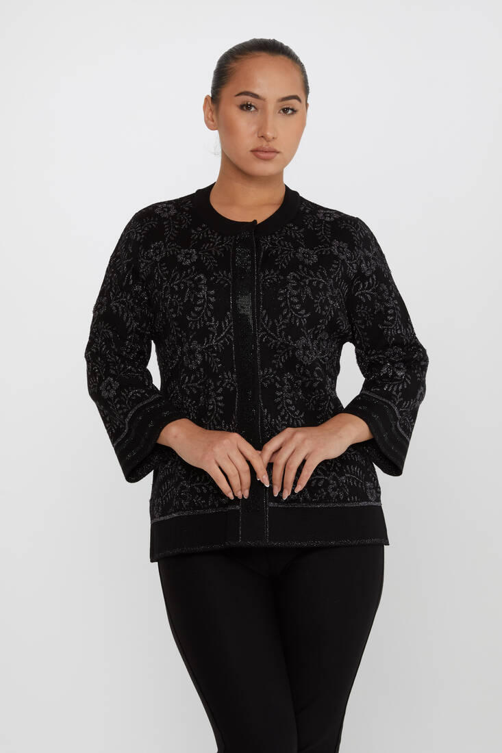 Women's Knitted Cardigan Stone Detailed Black - 31150 | KAZEE