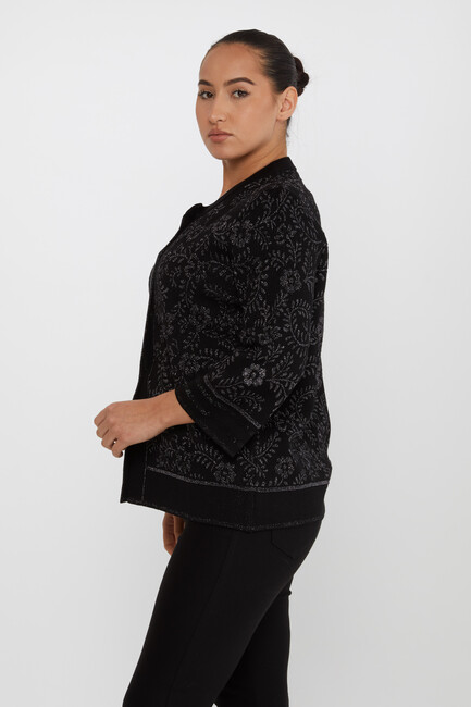 Women's Knitted Cardigan Stone Detailed Black - 31150 | KAZEE - Thumbnail