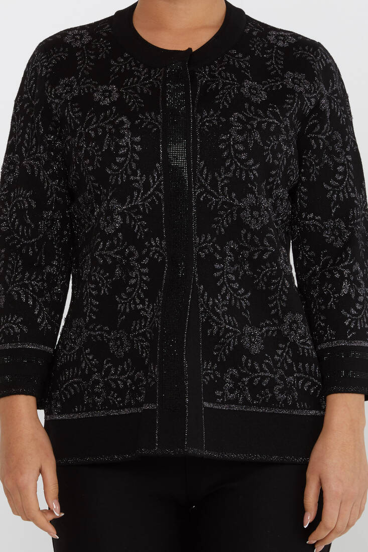 Women's Knitted Cardigan Stone Detailed Black - 31150 | KAZEE